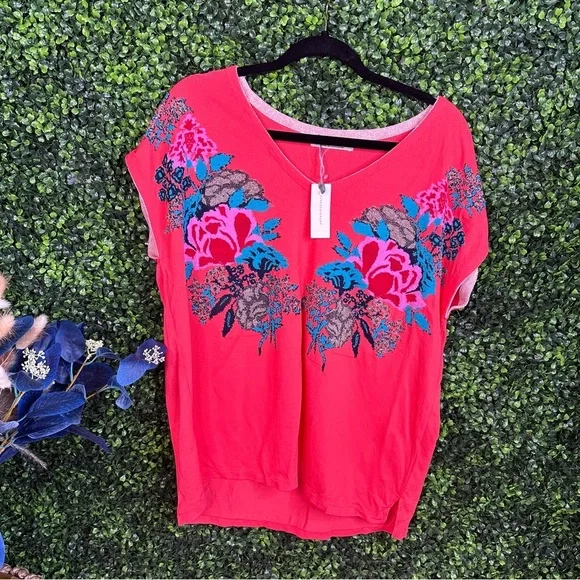 Nwt Anthropologie Aldo Martins coral v neck floral Relaxed fit knit Blouse nwt - Picture 4 of 10